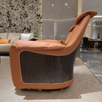 Caramel Leather Accent Chair with Channel-Tufted Back and High-Gloss Wood Sides